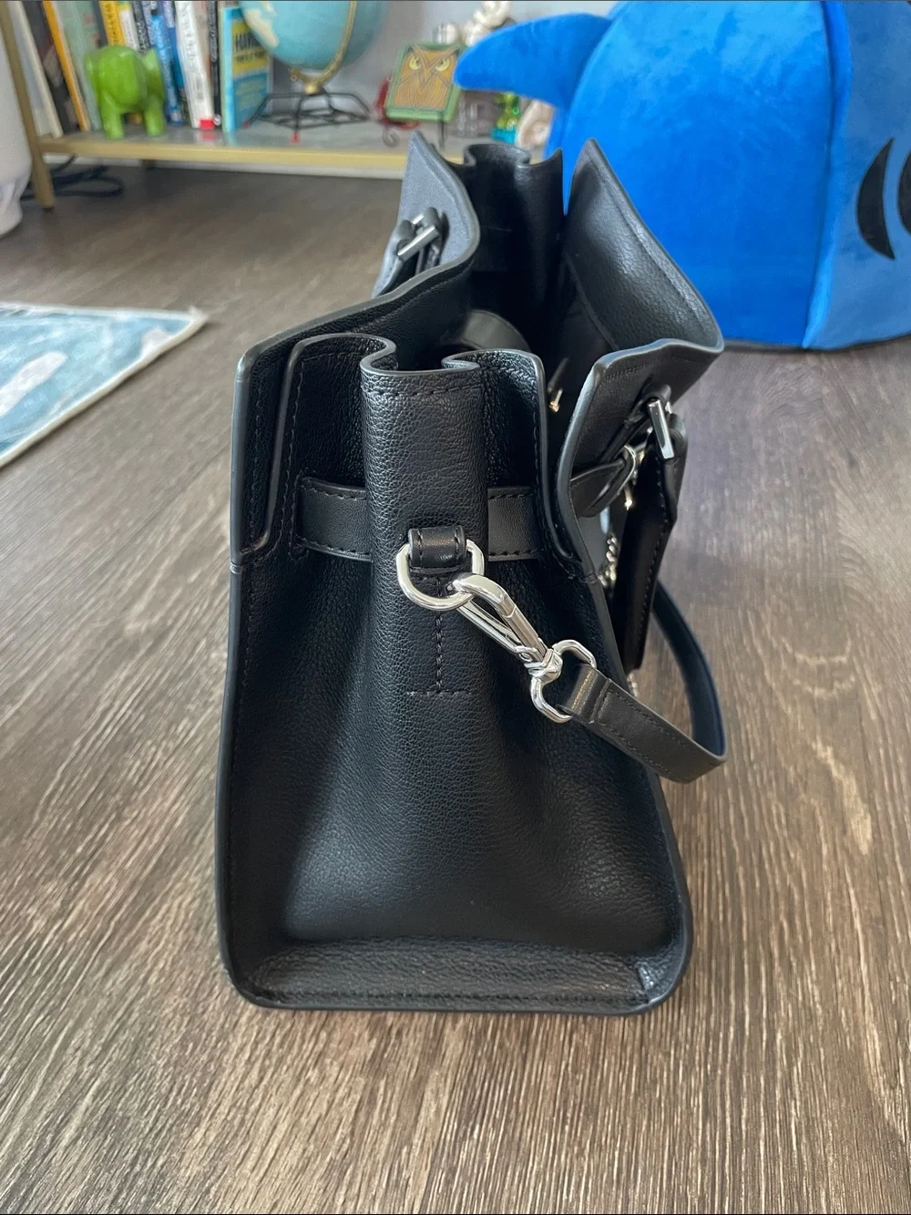 Michael Kors Black Leather Shoulder Bag with Silver Hardware